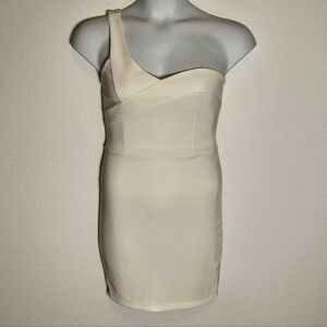 Foreign Exchange One-Shoulder Cream Dress size Medium